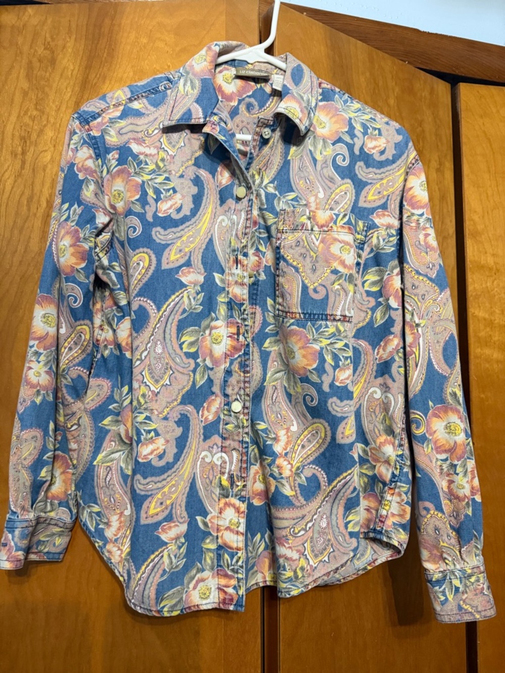 Liz Claiborne Blue Paisley Floral Button-Down Shirt